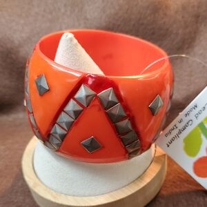 Antika Wide Orange Studded Statement Bangle Bracelet NWT